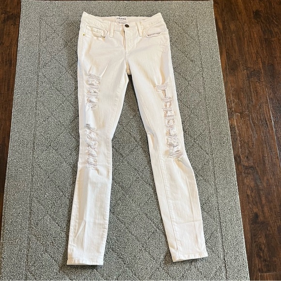 Frame Jeans Womens 27 White Le Skinny de Jeanne Denim Stretch Distressed Modern - Picture 1 of 12